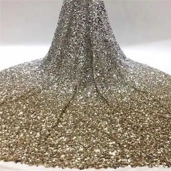 

2020 New Design African Lace Fabric High Quality French Nigerian Gold Embroidered Tulle Lace Fabric With Sequins S62