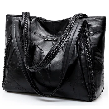 

Women Tote Bag Genuine Sheepskin Patchwork Casual Hand Bags Big Capacity Woman Shoulder Bag Large Ladies Shopping Bags