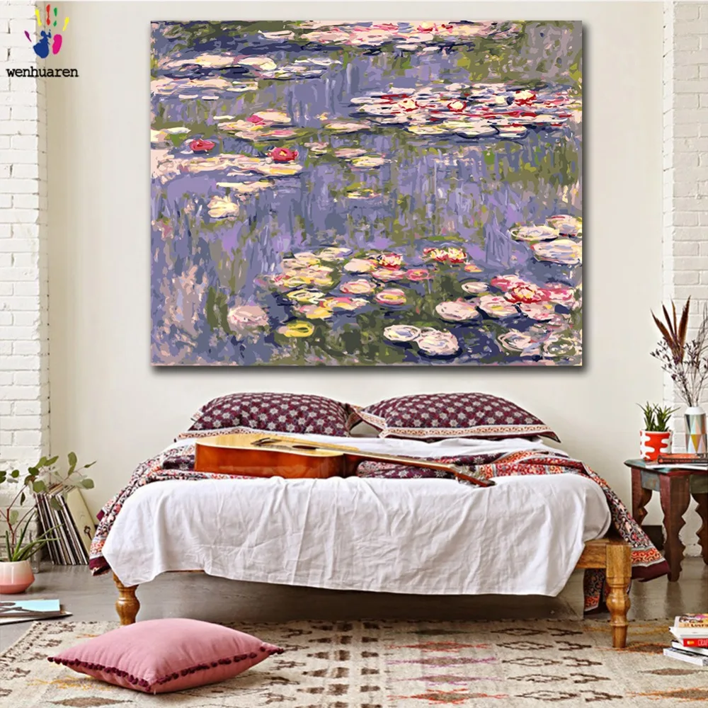 DIY картинки для раскраски по номерам с цветами монета водяная Лилия серии картина Рисование Живопись по номерам в рамке дома