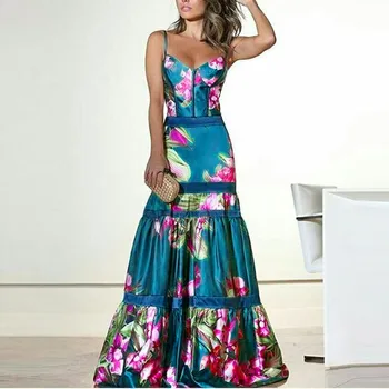 

Summer dress 2019 Floral Vestidos Mujeres Sexy Maxi Dress Women Elegant V-neck Sleeveless Maxi Dresses Club Dress 8.8