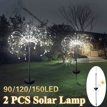 

HotSolar Powered Outdoor Grass Globe Dandelion Lamp 90/120/198 LED For Garden Lawn Landscape Lamp Holiday Light