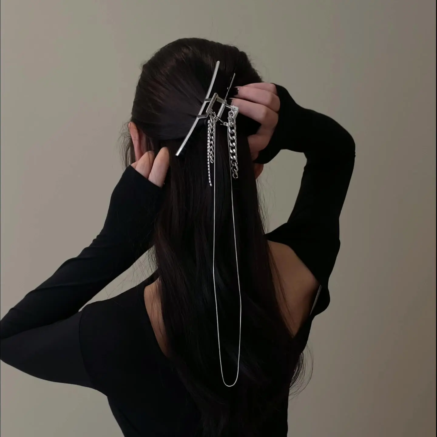 패션 술 체인 금속 대형 여성 헤어 클립, 세련된 발톱 클립 머리 뒷면 헤어 그랩 클립 금속 헤어 카드 소녀 선물