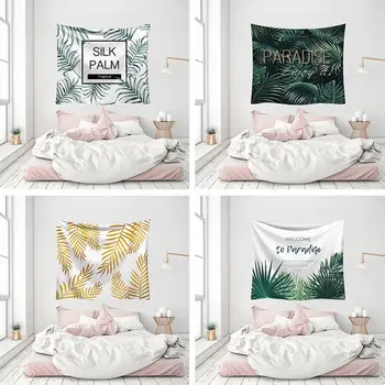 

Green Leaves Tapestry Plant Wall Hanging Farmhouse Home Decor Tapestries Tablecloth Bedspread Carpet Living Room