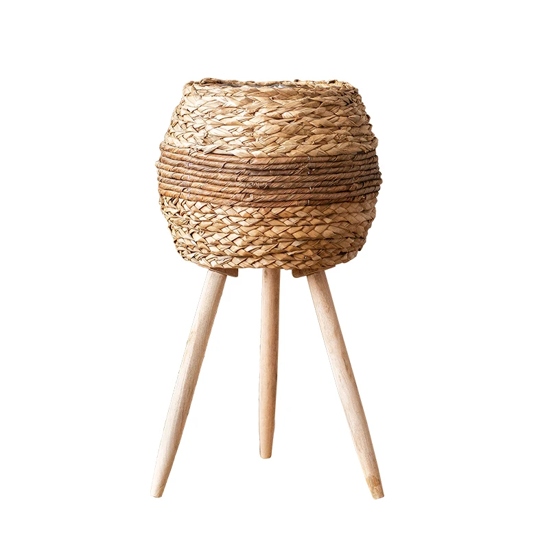 Woven floor flower stand high grade handmade straw flower basket flower pot with legs living