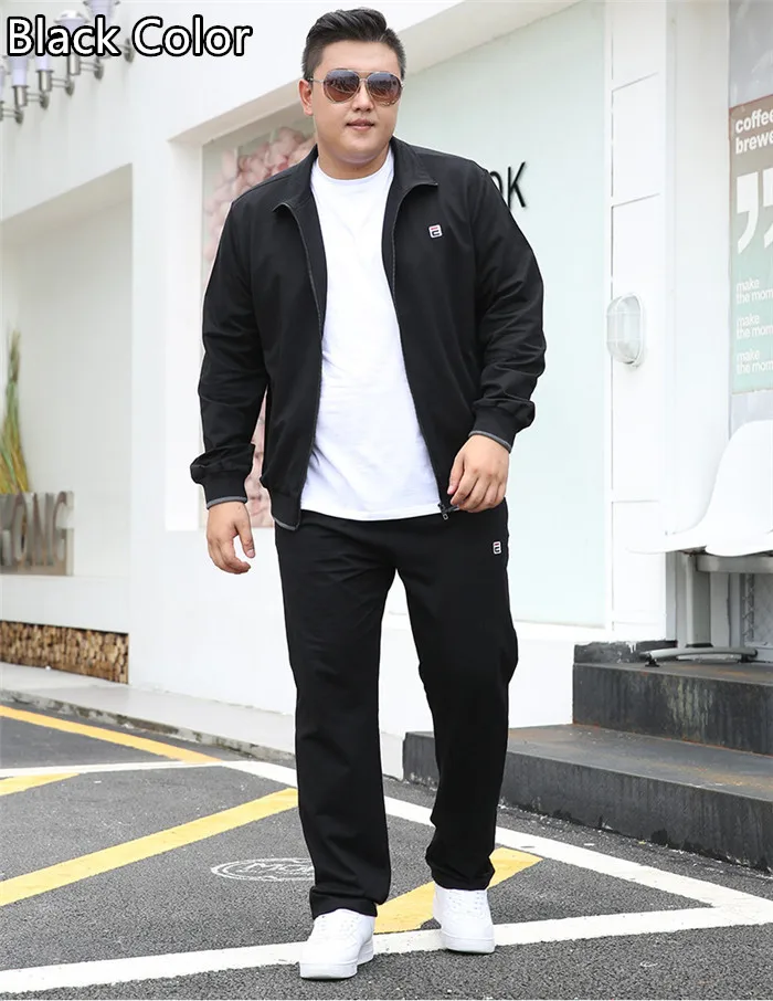 black color Спортивный костюм мужской комплект осень одежда размера плюс 6XL 7XL 8XL 9XL куртка спортивная одежда прямые брюки мужские s 2 шт. спортивный костюм - Цвет: black color