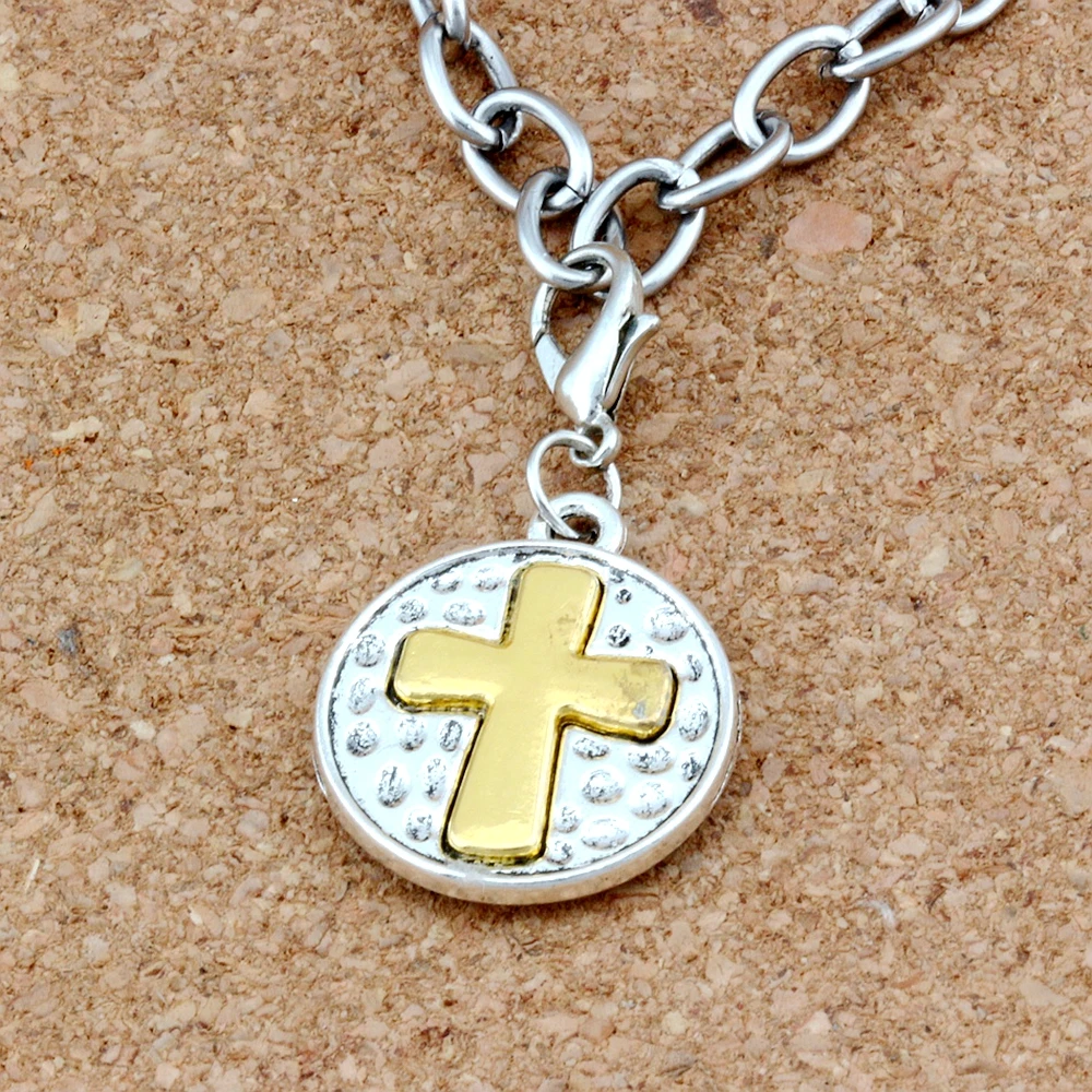 50Pcs Crucifix Cross Religion Alloy Charms Bead With Lobster Clasp Fit Bracelet DIY  Jewelry 19.5x36mm A-265b