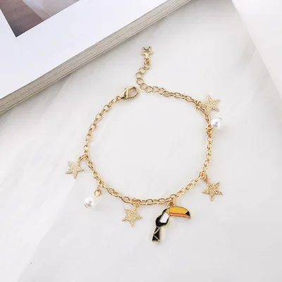 bracelet A Модные ювелирные изделия аксессуары эмалевый попугай Фламинго Тукан птица кулон ожерелье - Окраска металла: bracelet A