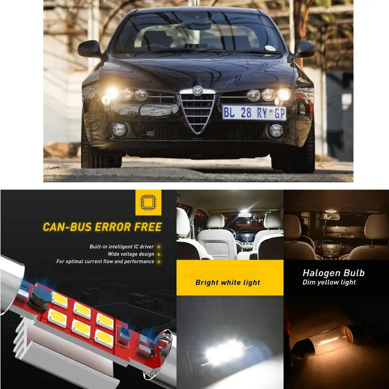 

LED Interior Car Lights For Alfa Romeo 159 (939A) 200511 Interior rear trunk glove box make-up mirror lighting error free 4pc