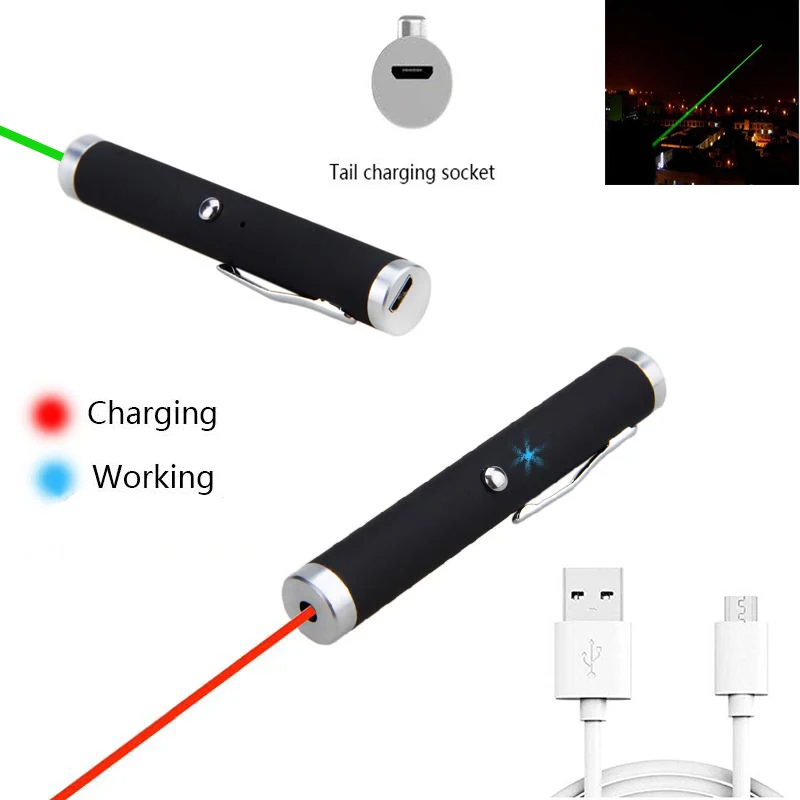 Зеленая лазерная указка зарядка через USB высокое Мощность Портативный Red Dot ручка