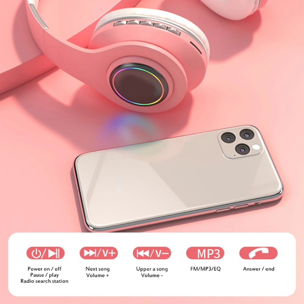 Wireless Bluetooth Headset Luminous Headphones Noise Canceling Headsets Hands free Support TF Card Gaming Headphone
