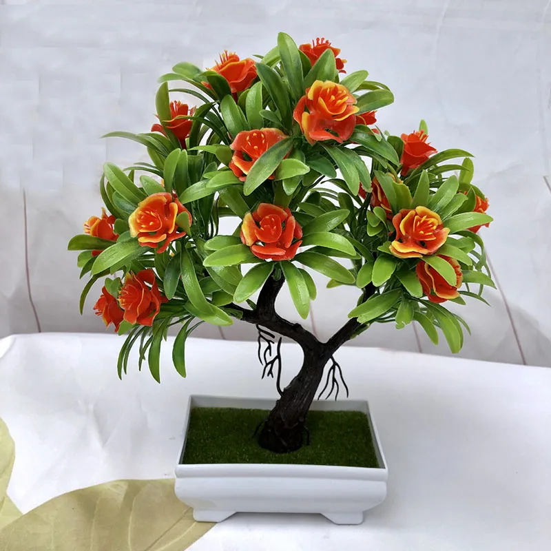 Искусственные зеленые растения бонсай имитация пластиковый маленький горшок для дерева украшения в горшках для домашнего стола украшения сада 52841 - Цвет: 2JH-52841-64