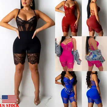 

Sexy Women Lace Sheer Bodycon Corset Jumpsuit Romper Shorts Keep Slim Shapewear