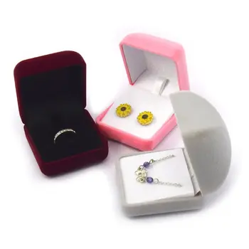 

Women Square Flannel Drum Top Jewellery Display Box Lady Ring Necklace Case