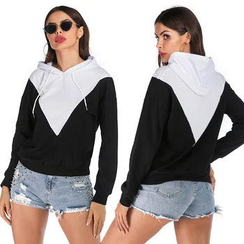 

New Fashion Women Long Sleeve Stitching Hoodie Top Casual Breathable Sweatshirt for Autumn J9