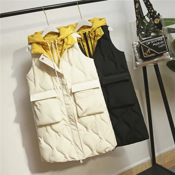 

5XL Plus Size Down Cotton Women Vest Chaleco Autumn Winter Jacket Women Long Vest Coat Sleeveless Jacket Warm Waistcoat C6031
