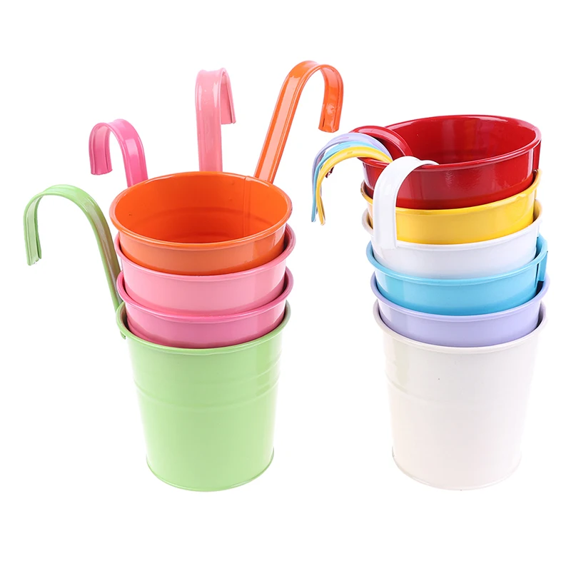 1 Pc Garden Flower Pots Wall Hanging Bucket  For Balcony Plants Pots Hanging Iron Flower Containers 15.5cm x 10cm x 8cm - 5
