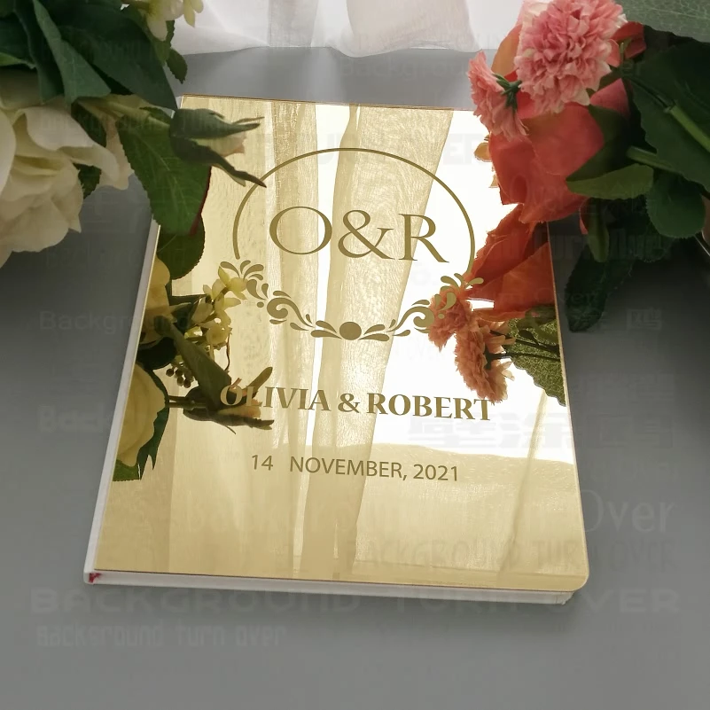 Wedding Guestbook Personalized Signature Decor Party White Mirror Engrave Carve Cover Gift Guest Book Gifts For G023