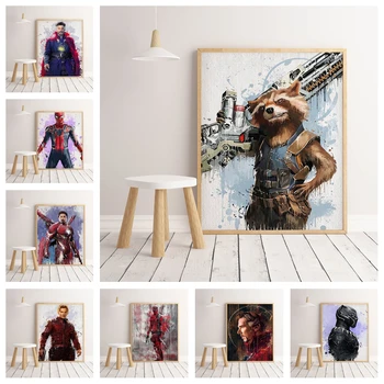 

HD Marvel Superhero Watercolor Poster Iron Man SpiderMan Canvas Painting High Quality Home Decoration Frameless O78