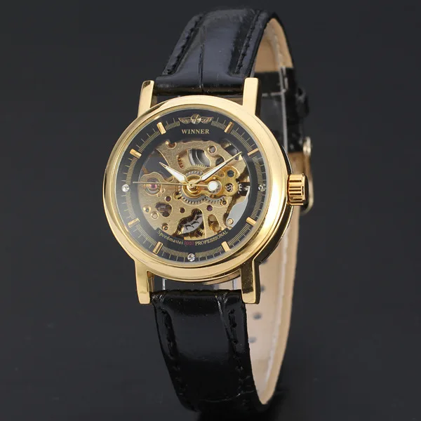 

Winner Men And Women Fashion Casual Genuine Leather Classic Popular Hollow out Automatic Analog Watch