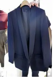 Повседневный Белый костюм Женская куртка корейский шик черный профессиональный костюм длинный рукав весенний и осенний белый синий блейзер - Цвет: Navy