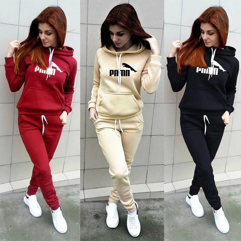 

Fashion Autumn Winter Women Hoodie Pants Printed Tracksuit Pullover Sweatshirt Trousers with Pockets Sport