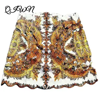 

Brand Design 2020 Summer Women Vintage Printed High Waist Hollow A-line Skirt Fashion Elegant Yellow Print Mini Skirt Clothes