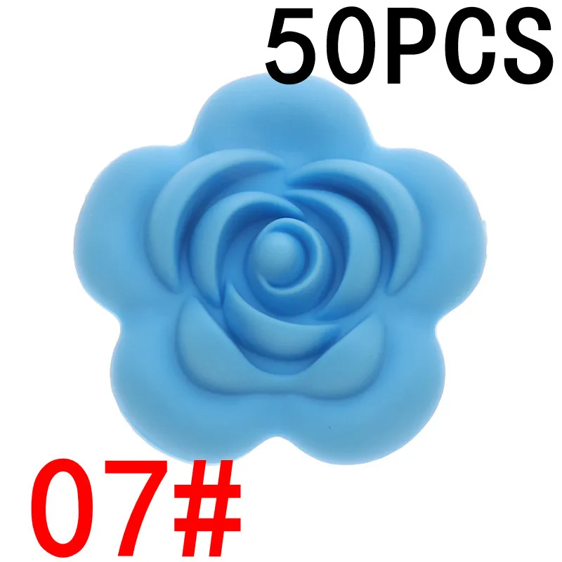 07 Blue ATOB 50 шт. силиконовая Роза бусина укуса детская силиконовая Подвеска для прорезывания зубов силиконовый Прорезыватель для зубов из бусин Diy детские товары игрушки для детей - Цвет: 07 Blue