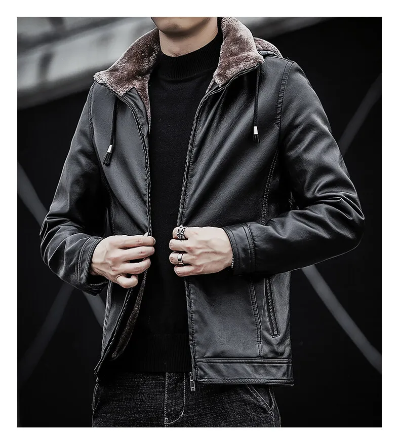 2022 Autumn Winter Mens Leather Jackets Motorcycle PU Jacket Biker Leather Coats Fleece Warm Jacket Male Brand Clothing New 4XL leather jacket with hoodie