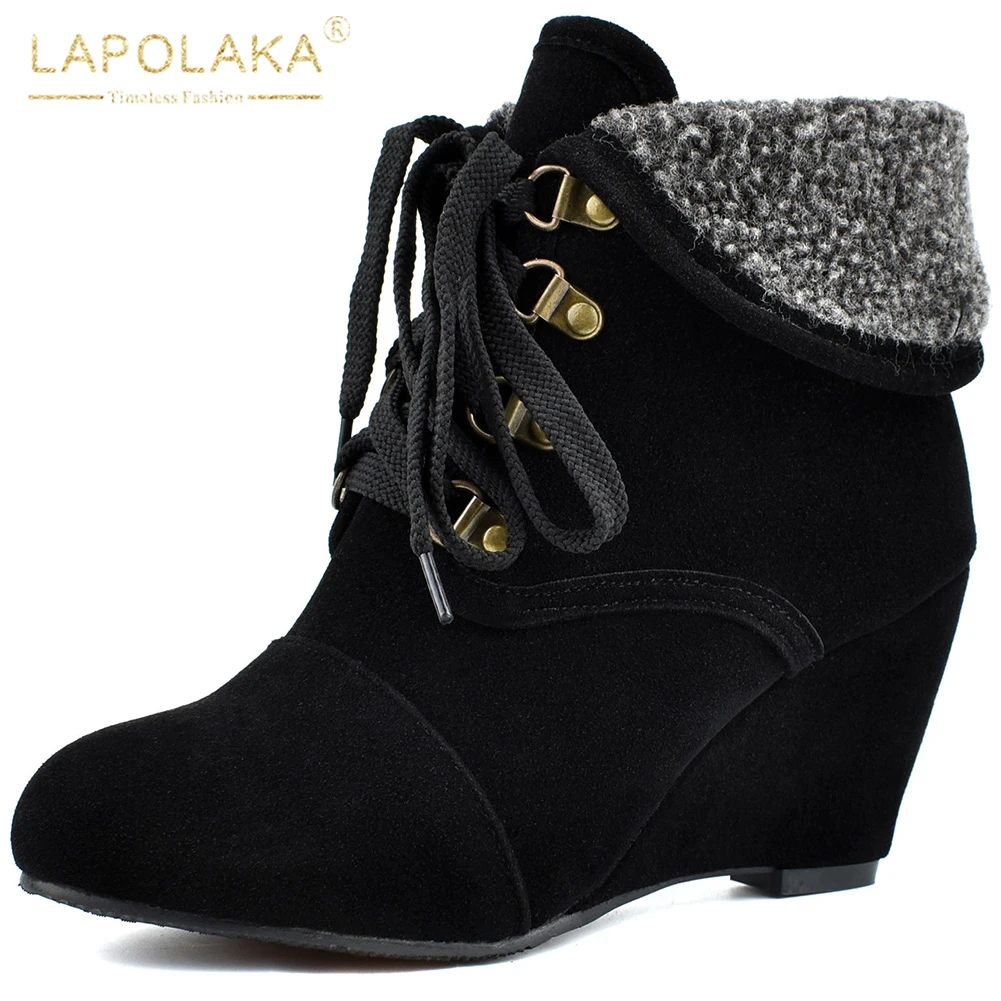 

Lapolaka Winter Wedges Shoes Ankle Boots Women Snow Warm Boots Lady High Heels Booties Shoes Woman Big Size 48