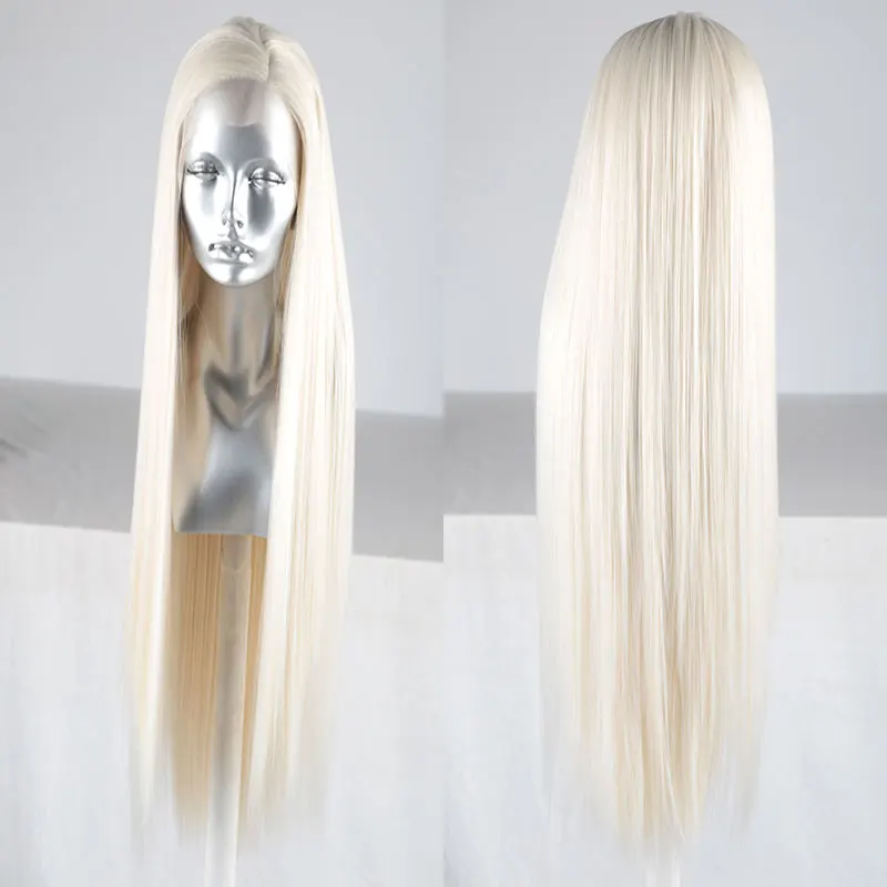 Bombshell Белый синтетический 13*3 парик фронта шнурка Glueless натуральный Hairline термостойкие волокна волос сторона расставания для женщин парики