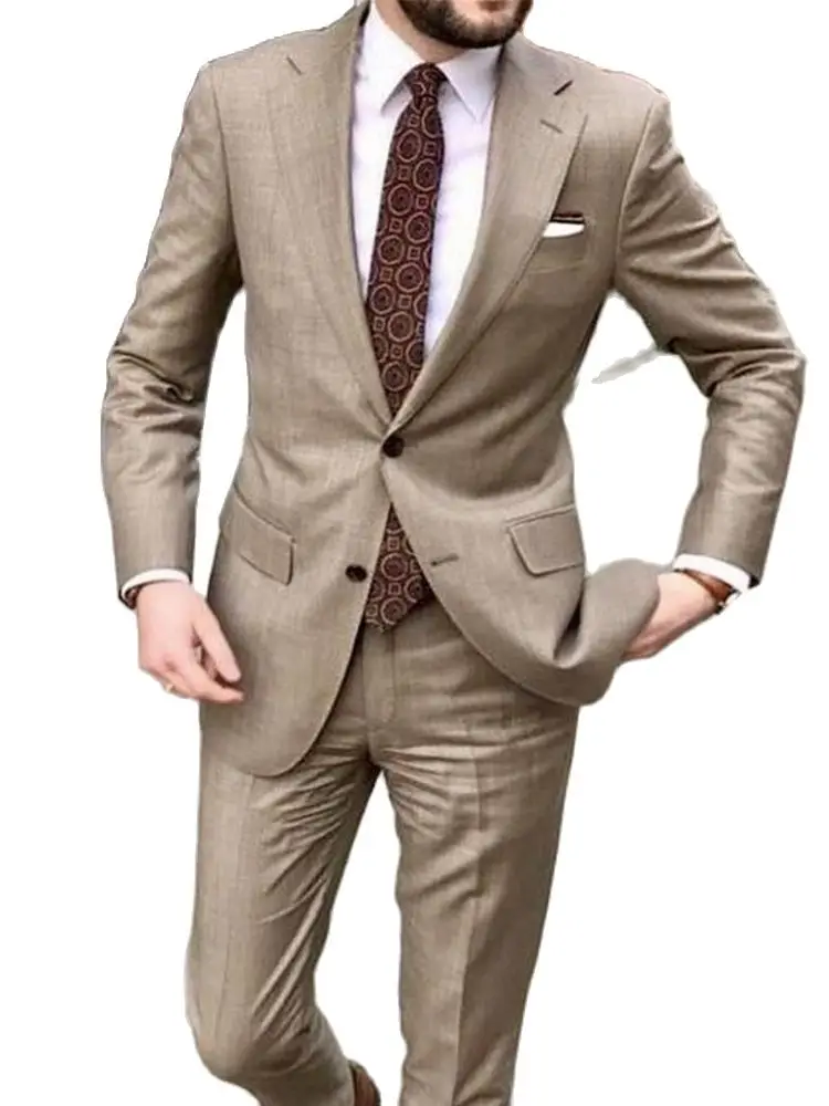 

Dark Khaki Coat Trousers Men Suits 2pcs Notched Lapel Blazer Business High-quality Men's Suits Wedding Costume(Jacket+Pants+Tie)