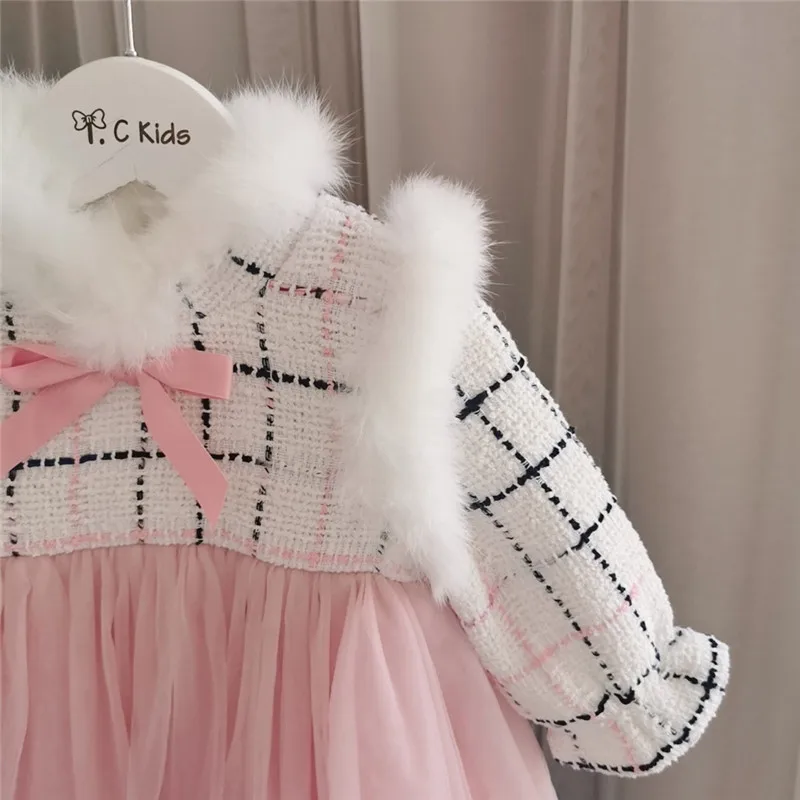 Платье для девочек; цвет белый, розовый; милые плотные теплые платья для малышей; Зимний Детский костюм