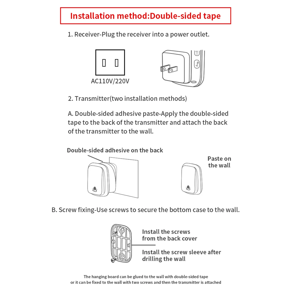 CACAZI Self-powered Waterproof Wireless Doorbell with No Battery EU US UK Plug 60 Chime Home Door Bell 1 2 button 1 2 3 Receiver