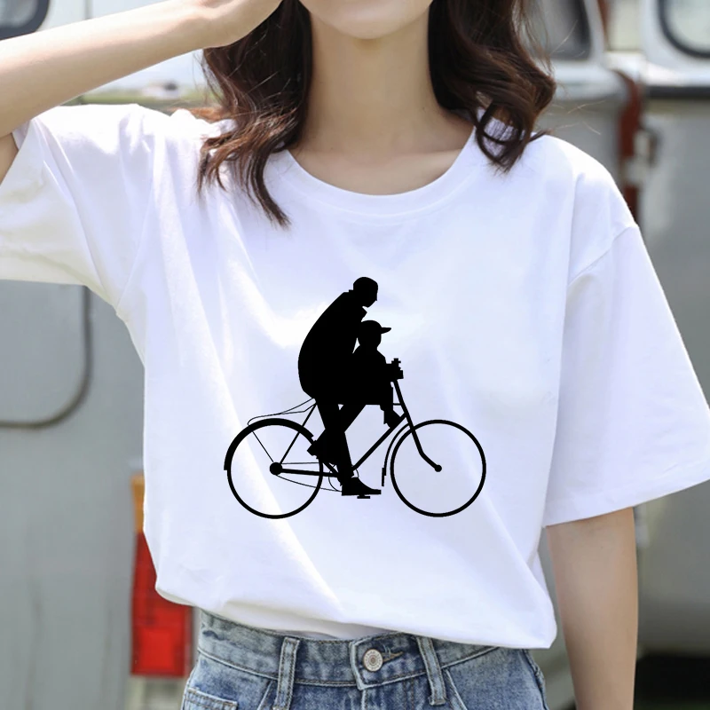 

Women's T-shirt 90s Ulzzang Harajuku Graphic Funny Bicycle Theme Print T-shirt O Neck Casual Women's Top T-shirt