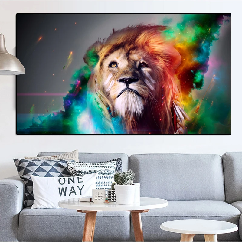 

Canvas Painting Watercolor Posters and Prints Animal Colorful Lion Wall Art Pictures for Living Room Cuadros Home Decor Unframed