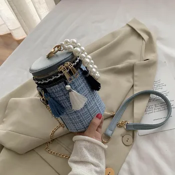 

Pearll Crossbody Bags for Women Linen Tassel Messenger Bags for Girls Sac A Main Luxury Designer Chains Shoulder Bag Female New