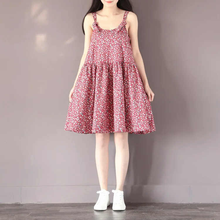 

2019 Summer Wear New Style Women's Artistic Forest Women's Small Floral Suspender Strap Versatile Midi-skirt Dress