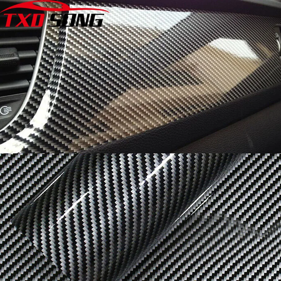 2D Auto Aufkleber Glänzend Carbon Faser Vinyl Film Wrap Folie 2D