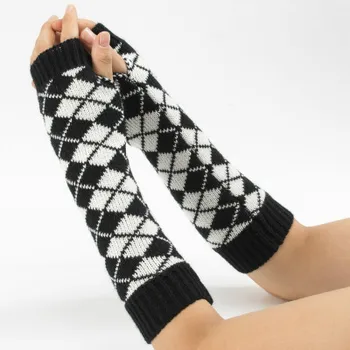 

Female gloves Arm sleeve for Winter knitting rhombus Woolen Blending Keep warm women Half Finger cuff fashion Colorful