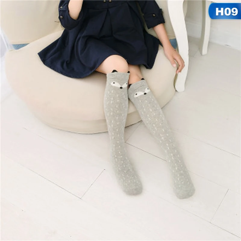 Милые детские хлопковые полосатые носки до колена носки для маленьких девочек длинные хлопковые носки для младенца с рисунком кота - Цвет: 9