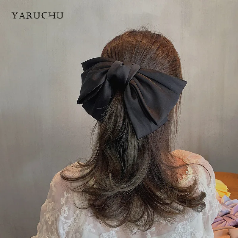 

Новые модные мягкие однотонные заколки с бантом, Винтажные заколки для волос с бантом, темпераментные трехслойные заколки для волос, аксессуары для волос