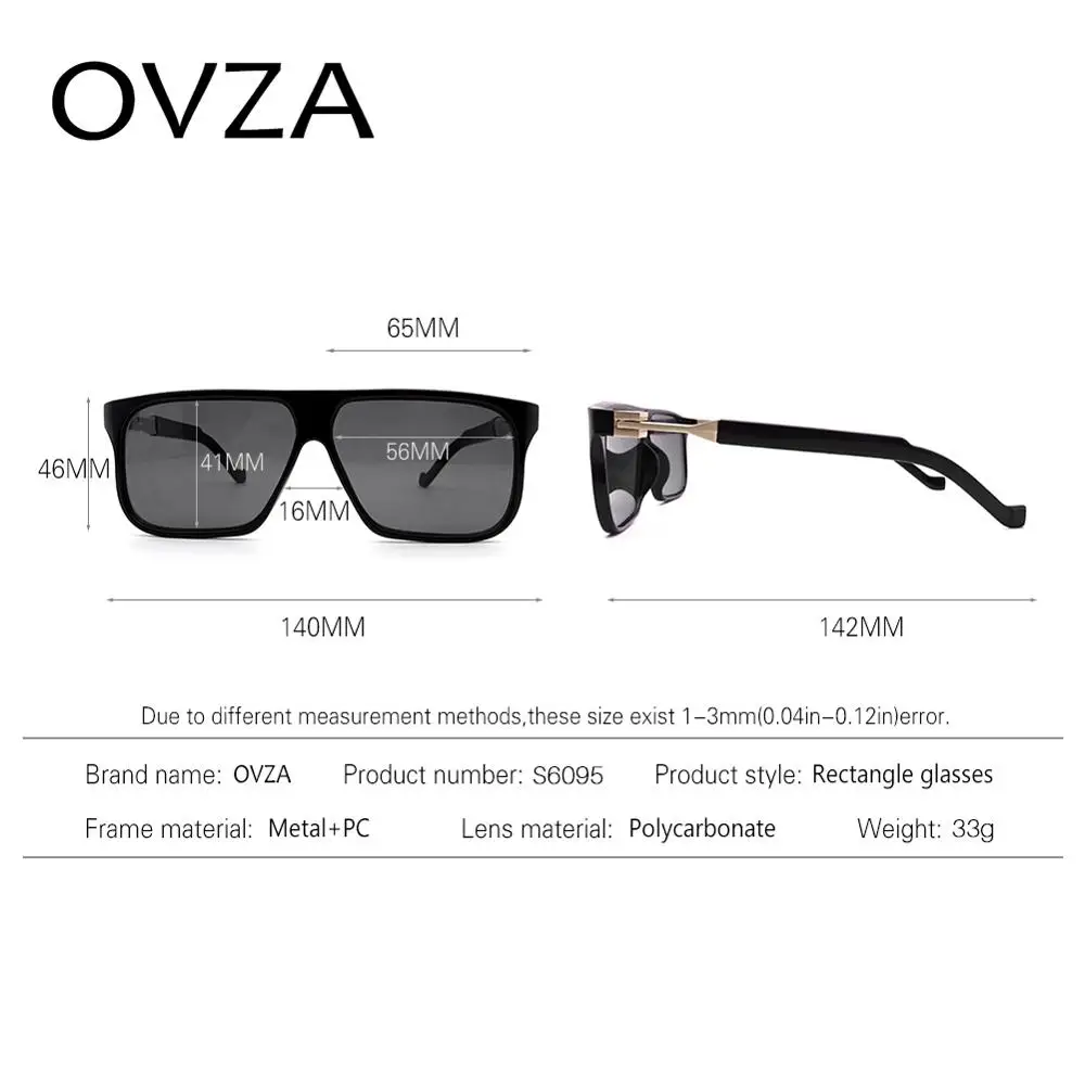 OVZA Модные солнцезащитные очки для мужчин s прямоугольные солнцезащитные очки для мужчин брендовые дизайнерские ретро винтажные очки черные S6095