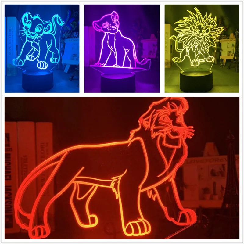 Disney The Lion King 3D Night Light LED Simba Mufasa Lion Kids Xmas Anime Cartoon Decoration Movie Lampara Cute Animal Luminaria