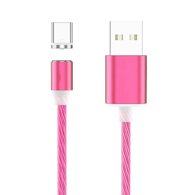 Магнитный кабель Тип usb C кабель светящийся браслет Кабо светодиодный осветительный кабель для быстрой зарядки USB кабель микро-зарядного устройства, кабели для iPhone huawei samsung - Цвет: Розовый