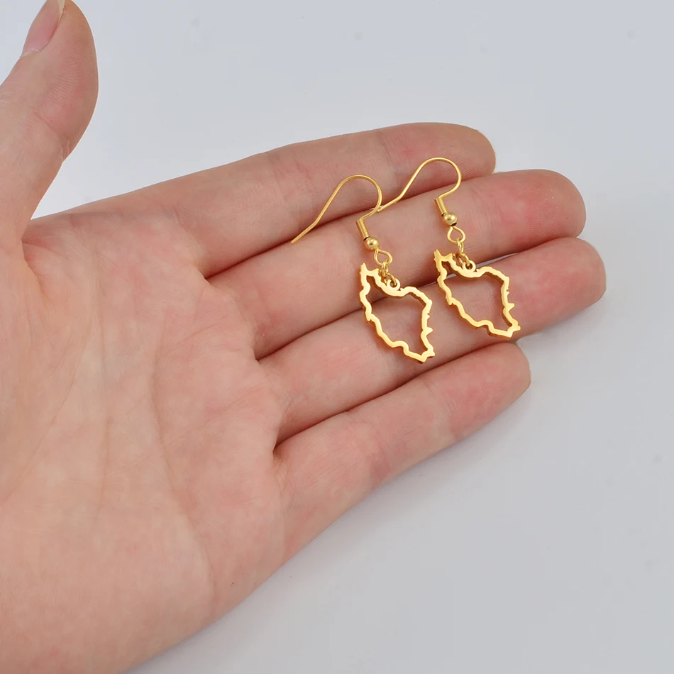 Anniyo Iran Map Earrings for Women Girls Jewelry Stainless Steel Iranian Outline Earring #246321 2