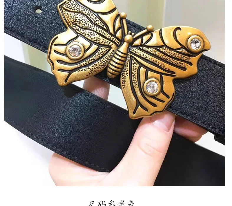 Women geniue leather belt female fashion cool female butterfly buckle belts new black red