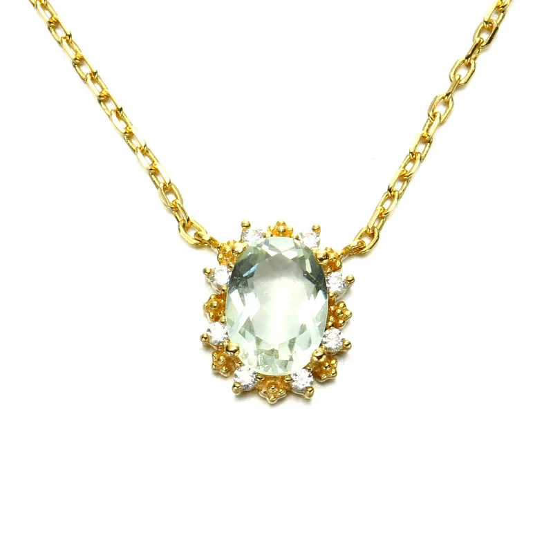 

Simple Glorious Natural Light Color Crystal Necklace Women's 925 Sterling lv zi jing Ellipse Pendant Necklace