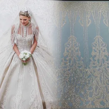 

2020 Latest Gorgeous Heavy sequins Tulle Net Embroidery Shinning Bridal /wedding Dress Lace fabric