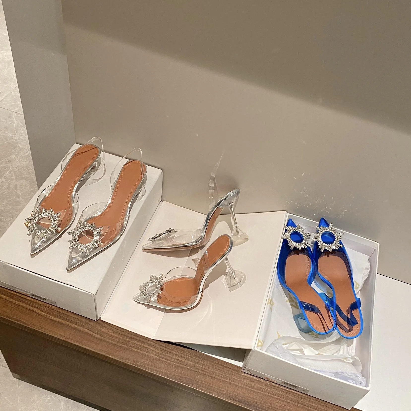 Amina muaddi sandals crystal drill 