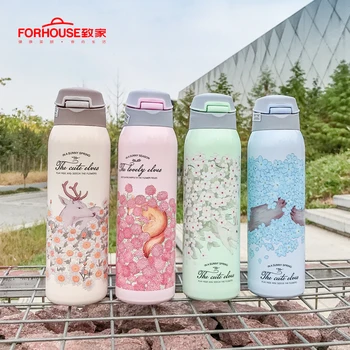 

304 Stainless Steel Water Bottle Flask Water Bottle Flower Vacuum Insulated Wide Mouth Travel Portable Thermal Bottle